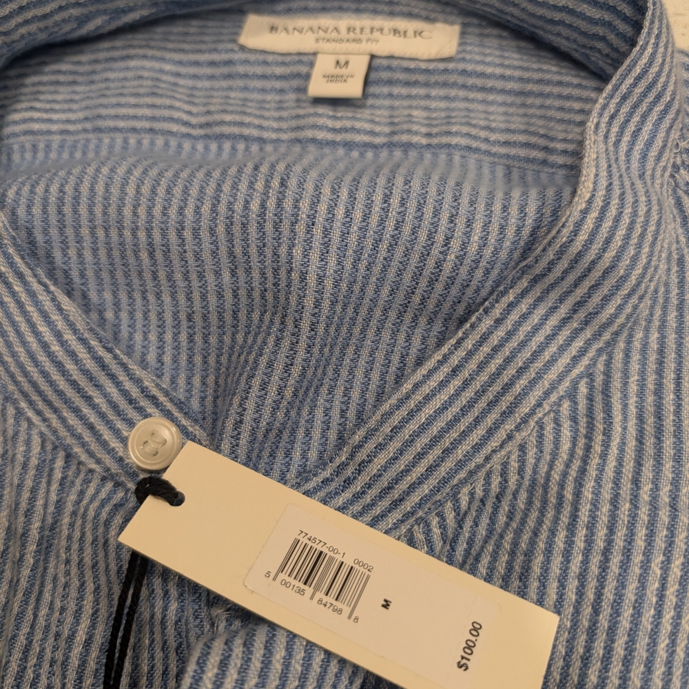 Banana Republic Light Blue and White Striped Shirt Linen